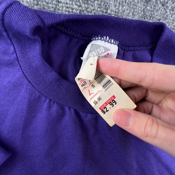 VTG Hanes 50/50 Blank Purple Short Sleeve USA Made Cut Tag Large 42-44 - Picture 7 of 11